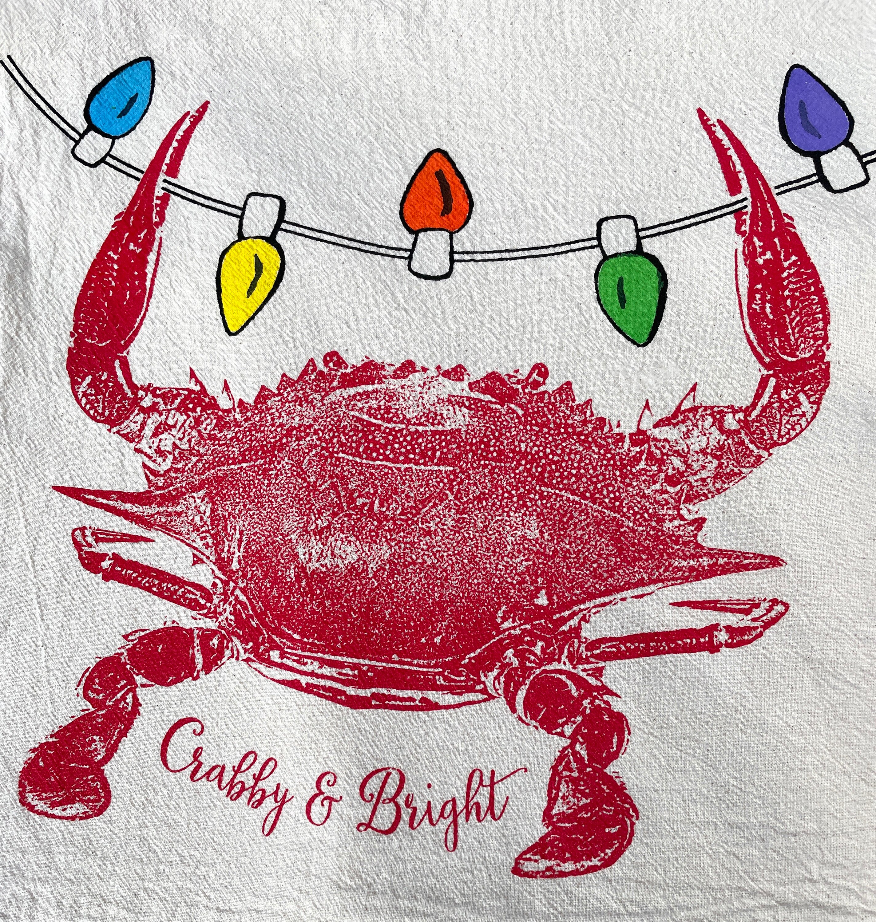 Seasons Greetings Crab Holding OLD BAY Wonderland / Kitchen Towel