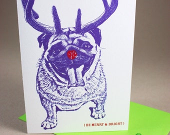 Pug Holiday Card, Single Card