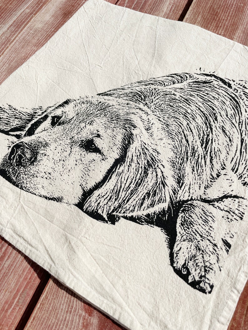 Golden Retriever Tea Towel Hand Printed Flour Sack Tea Towel image 5