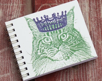 Mini Journal, Notebook, Writing Journal, Sketch Book - Cat with Crown