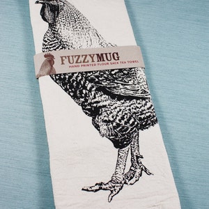 Rooster Tea Towel in Black Hand Printed Flour Sack Tea Towel Unbleached Cotton image 2