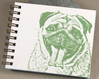 Pug Mini Journal, Small Unlined Journal, Sage Green