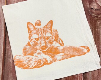 Cottagecore Orange Tabby Cat Tea Towel - 100% cotton un-paper towel