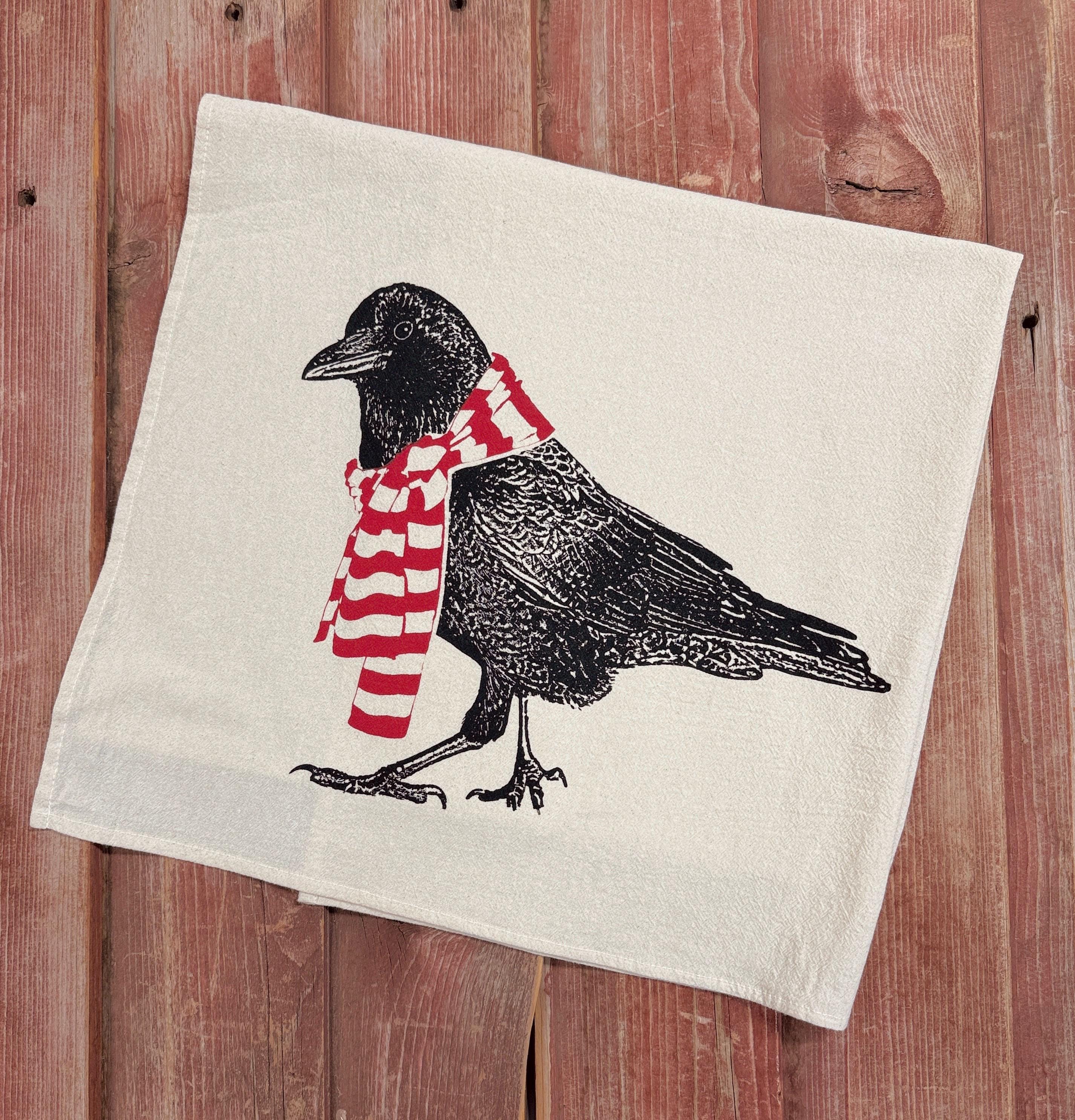 Crow Holiday Tea Towel - Holiday Raven Kitchen Towel - 100% Cotton
