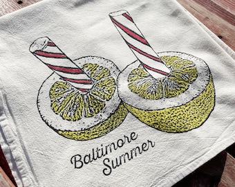 Zitrone Pfefferminz Stick Geschirrtuch, Wahrzeichen von Baltimore, Siebdruck Mehlsack
