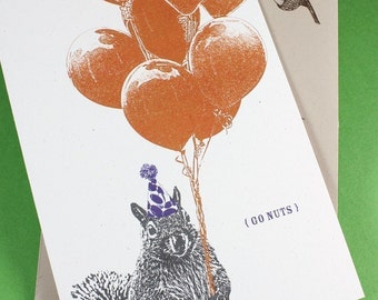 Squirrel Birthday Card, Go Nuts, Recycled Paper