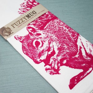Squirrel Tea Towel in Rubine Red Hand Printed Flour Sack Tea Towel image 1