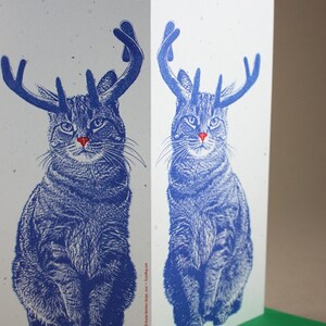 Rudolph Cat Merry and Bright Holiday Cards 4 Pack, Christmas Card Set, Handmade Christmas Cards image 3