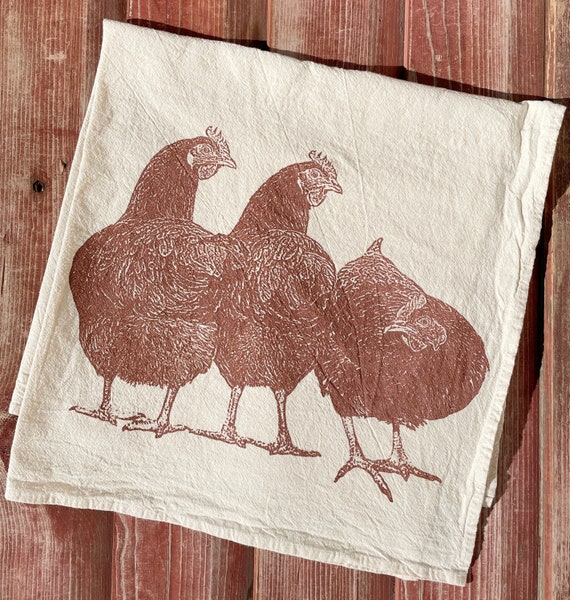 6 CHICKENS Flour Sack Decorative Tea Dish Towels Gift Kitchen