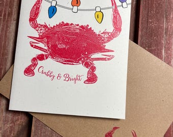 Holiday Crab Card, SINGLE CARD, Crab Christmas Card, Maryland Crab