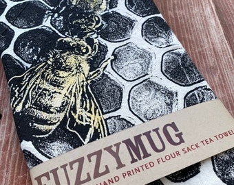 Honey Bee Tea Towel, Screen Printed Cotton Flour Sack