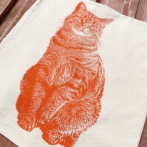 Tabby Cat Tea Towel in Orange, Cat Tea Towel, Cat Towel, Orange Cat Towel Hand Printed Flour Sack Tea Towel image 5