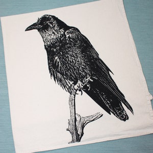 Raven Tea Towel Hand Printed Flour Sack Tea Towel, Raven Towel image 3