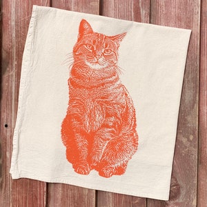 Tabby Cat Tea Towel in Orange, Cat Tea Towel, Cat Towel, Orange Cat Towel Hand Printed Flour Sack Tea Towel image 2