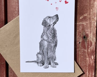 Golden Retriever Card - Love You Card - Dog Valentine - Single Card - Recycled Paper