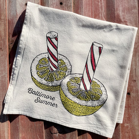 Lemon Peppermint Stick Tea Towel, Baltimore Landmark, Screen