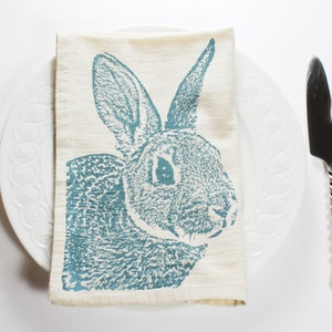 Fuzzy Bunny Napkins in Dusty Blue, Rabbit Napkins Hand Printed Flour ...
