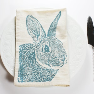 Fuzzy Bunny Napkins in Dusty Blue, Rabbit Napkins Hand Printed Flour ...