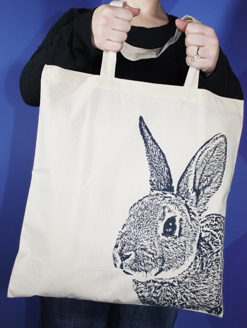 Rabbit Tote Bag in Navy Rabbit Bag Rabbit Lover Gift Bunny Etsy
