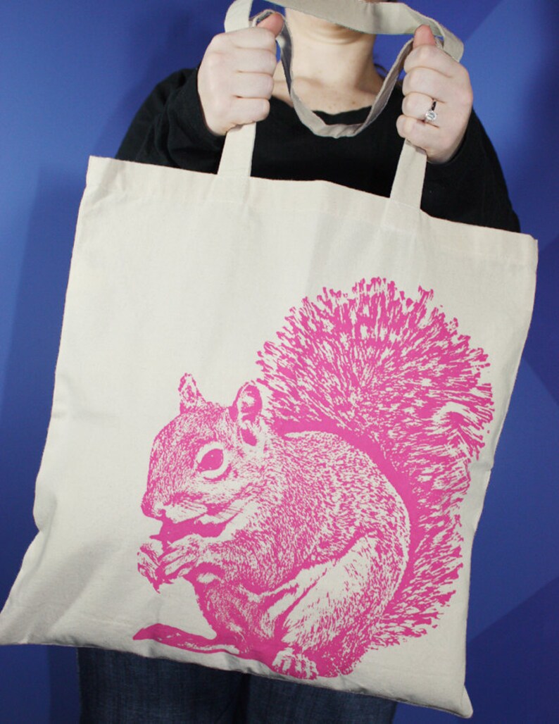 Squirrel Tote Bag in Pink, Squirrel Art, Squirrel Gift, Woodland Animal image 2