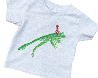 Kids Frog Birthday Shirt - Screen Printed Kids Birthday tshirt - frog with party hat
