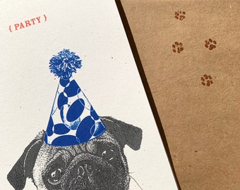 Pug Birthday Card - Single Card - Recycled Paper