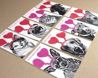 Dog Cat Mini Valentines, Set of 32