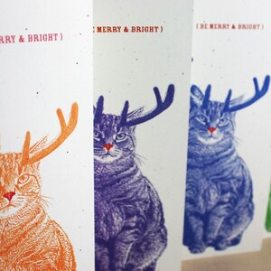 Rudolph Cat Merry and Bright Holiday Cards 4 Pack, Christmas Card Set, Handmade Christmas Cards image 2