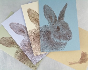 Recycled Rabbit Note Cards - Set of 4