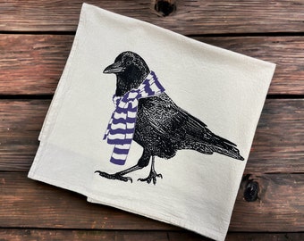 Crow Tea Towel, Holiday Crow, Raven Holiday Tea Towel, Raven Towel, Christmas Raven Towel