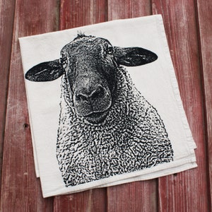 Sheep Tea Towel Hand Printed Flour Sack Tea Towel, Dish Towel, Sheep Towel image 1