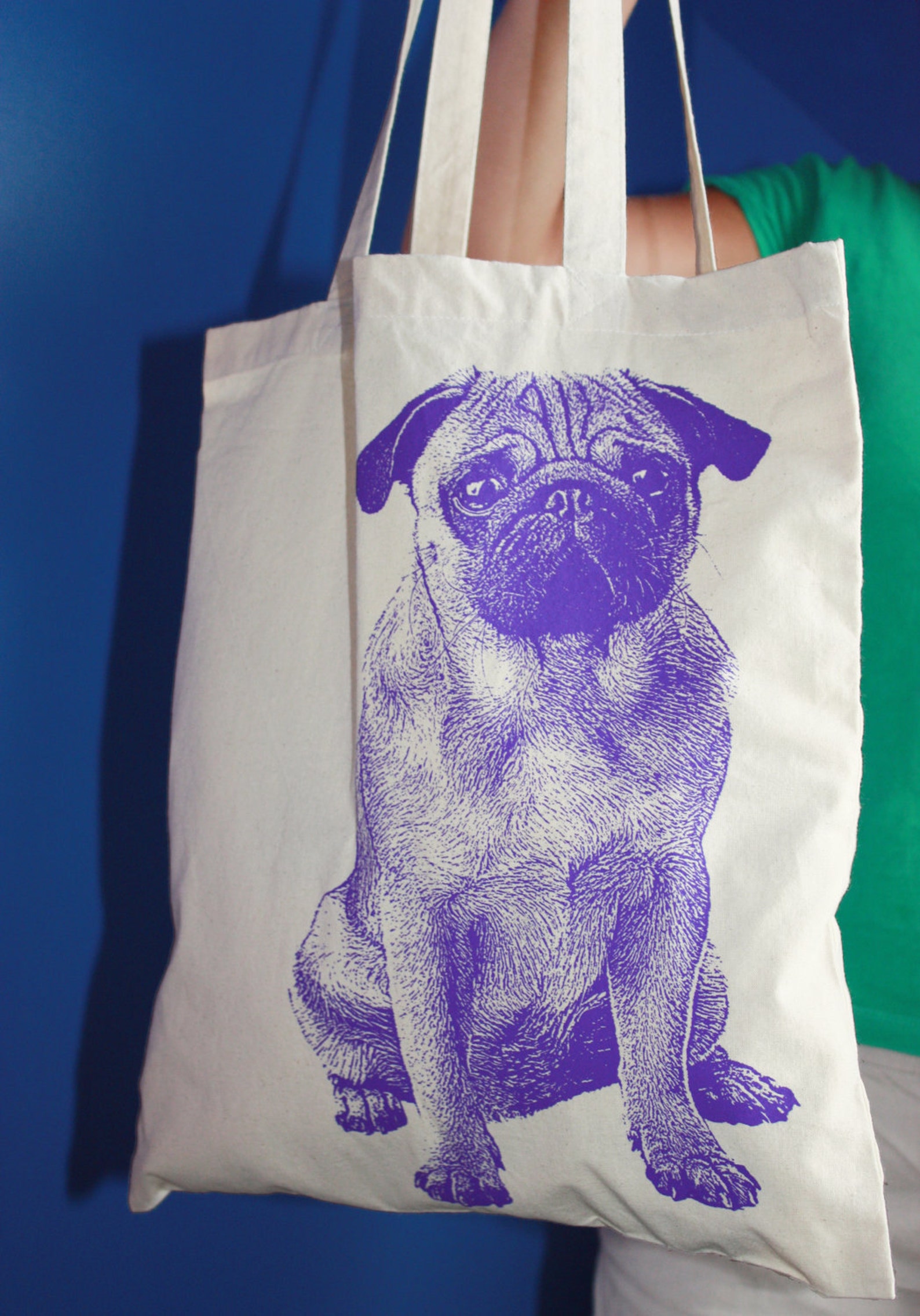 Purple Pug Tote Bag Pug Gift Pug Tote Pug Shopping Bag Etsy