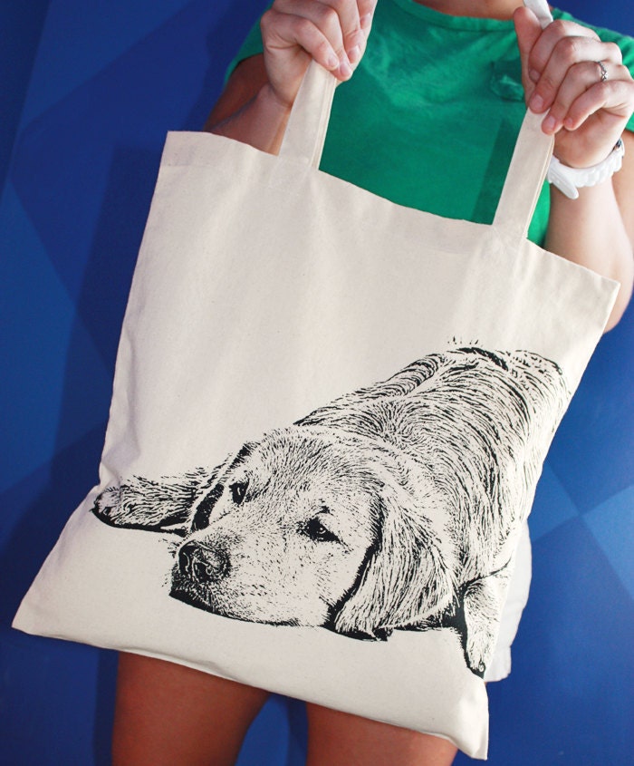 Season's Greetings~Yellow Lab Dogs~Holiday Shopping Bag~Reusable