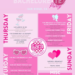 Bachelorette Party Itinerary and Packing List Template