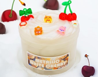 Metallic Slime White Cherry, Sweet Cherry Scented Pearlescent ASMR Toy, Glossy Shimmer Fruit Gift  for Teens, Choose Size Scent
