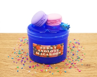 Berry Axolotl Clear Slime, Macaroon Clay Mix-Ins, ASMR Sensory Toy, Kawaii Slime Gift Kids, Choose Size and Scent Level