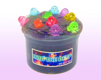 Into the Deep Clear Slime, Glow in the Dark Slime, Ocean Slime, Octopus Charm Slime, Beach Rose Scent, Scented Slime, Handmade Slime Gift