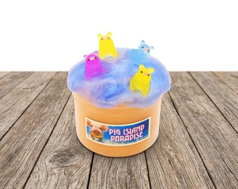 Cloud Magic Sand Slime Pink Tropical, Mango Banana Scented Pig Charm, Fluffy Drizzly ASMR Sensory Toy, Beach Gift Kids, Choose Size Scent