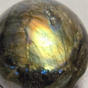Labradorite Sunset Yellow Flash Sphere (Large 2.75 in 17.5 oz) “Stone for inner light” Natural Polished From Madagascar