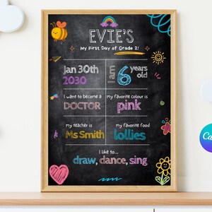 Chalkboard First Day of School Board, Editable Back to School Sign, Personalised in Canva, A4 Poster, Instant Download