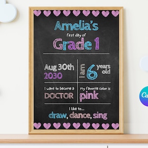 Chalkboard First Day of School Sign, Editable Back to School Board, A4 Milestone Template Personalised Canva Design, Instant Download