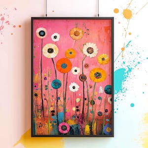 Pink Floral Vintage Oil Painting: Abstract Flower Print (Digital Download)