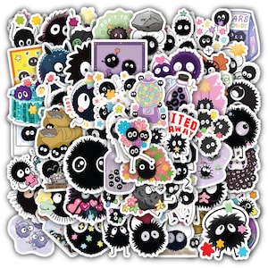 Set 60 Stickers for Soot Collections Sprite , Art Displays, Waterproof Vinyl Sticker Sheet for Laptop, Phone, Water Bottle, and More