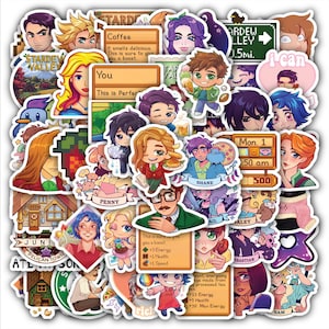 Set 60 Stickers for Stardew Cozy Farm Life Game Valley Stickers, Cute Pixel Art Characters, Cottagecore Aesthetic, Waterproof Sticker Sheet