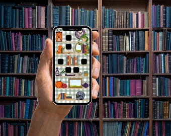 Magical Fall Bookshelf iPhone 16 Pro Max Wallpaper