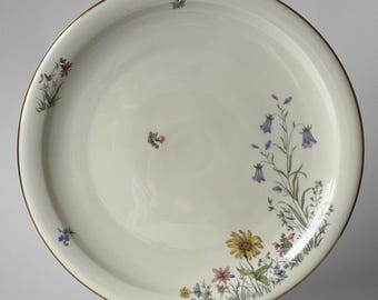 Vintage 1950s Krautheim Wiesengrund Bavaria Serving Plate – Large 32 cm / 12.6” – Floral Porcelain with Gold Rim – German China