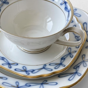 1950s German Porcelain Tea Set • Lettin Echt Kobalt • Hand-Painted Cobalt Blue Gold Trio • Rare Vintage Teacup & Plates