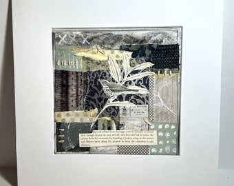 Mixed Media Collage Original Art Ovenbird with Mat