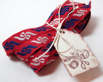 Fabric Trim Vintage Red White Blue Bows 4 yards plus 34 inches
