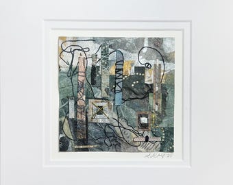 Original Abstract Modern Collage, Mixed Media, Wall Art, Home Decor - Dystopia